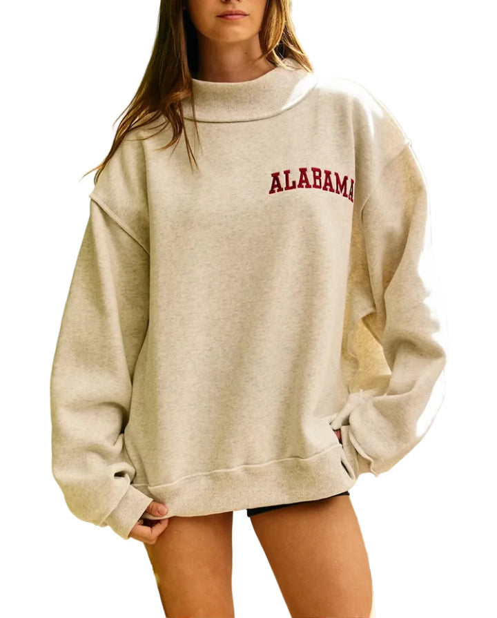 College Embroidered Mock Neck Sweatshirt