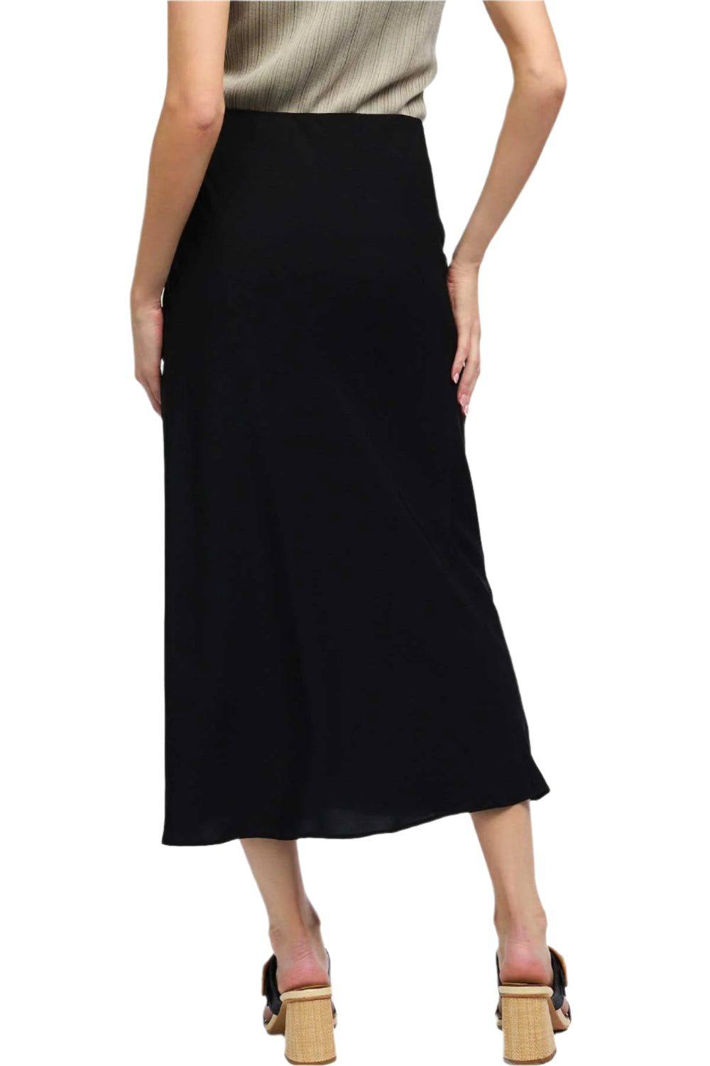 Elasticized Waist Bias Midi Skirt