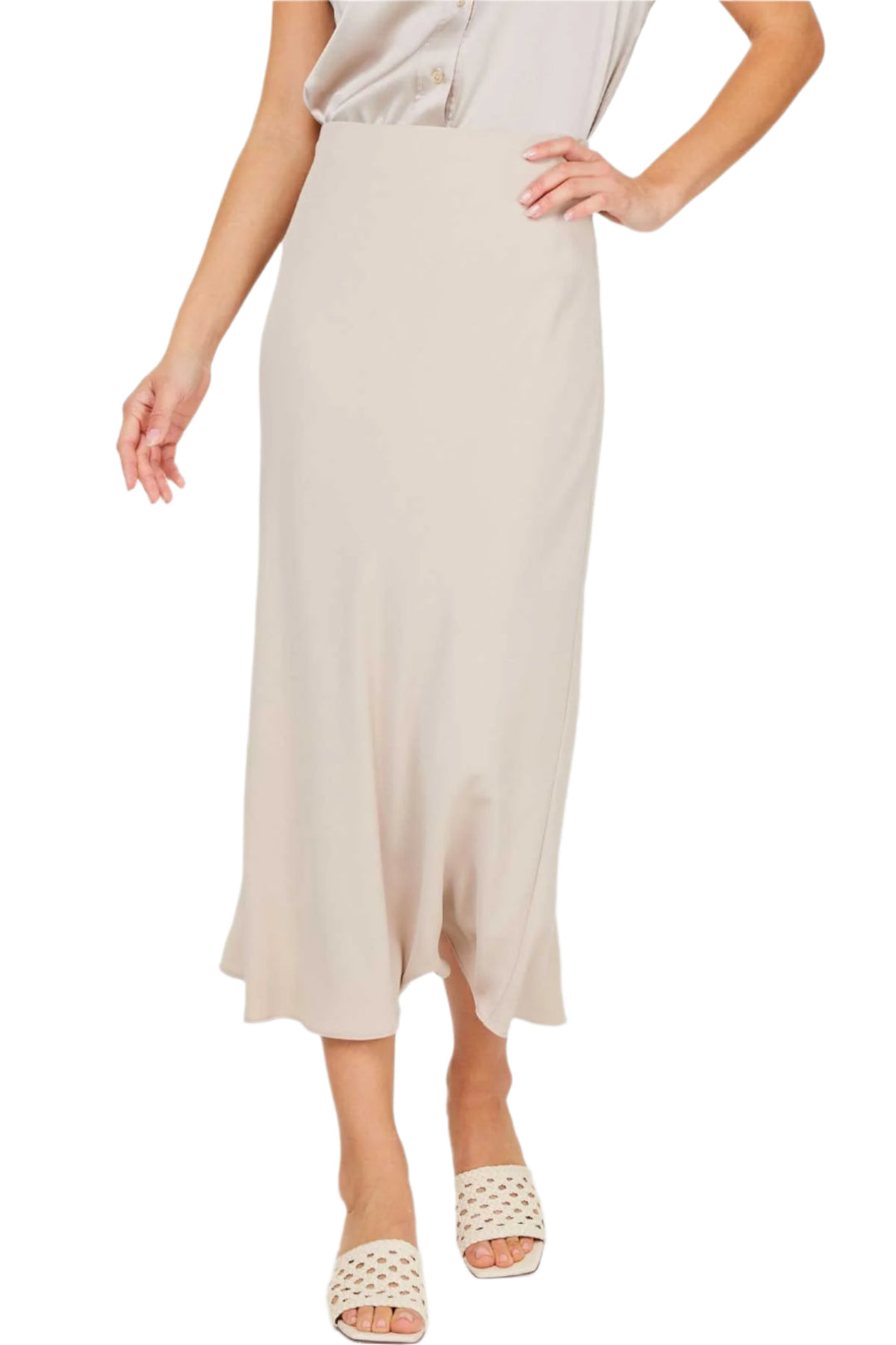 Elasticized Waist Bias Midi Skirt