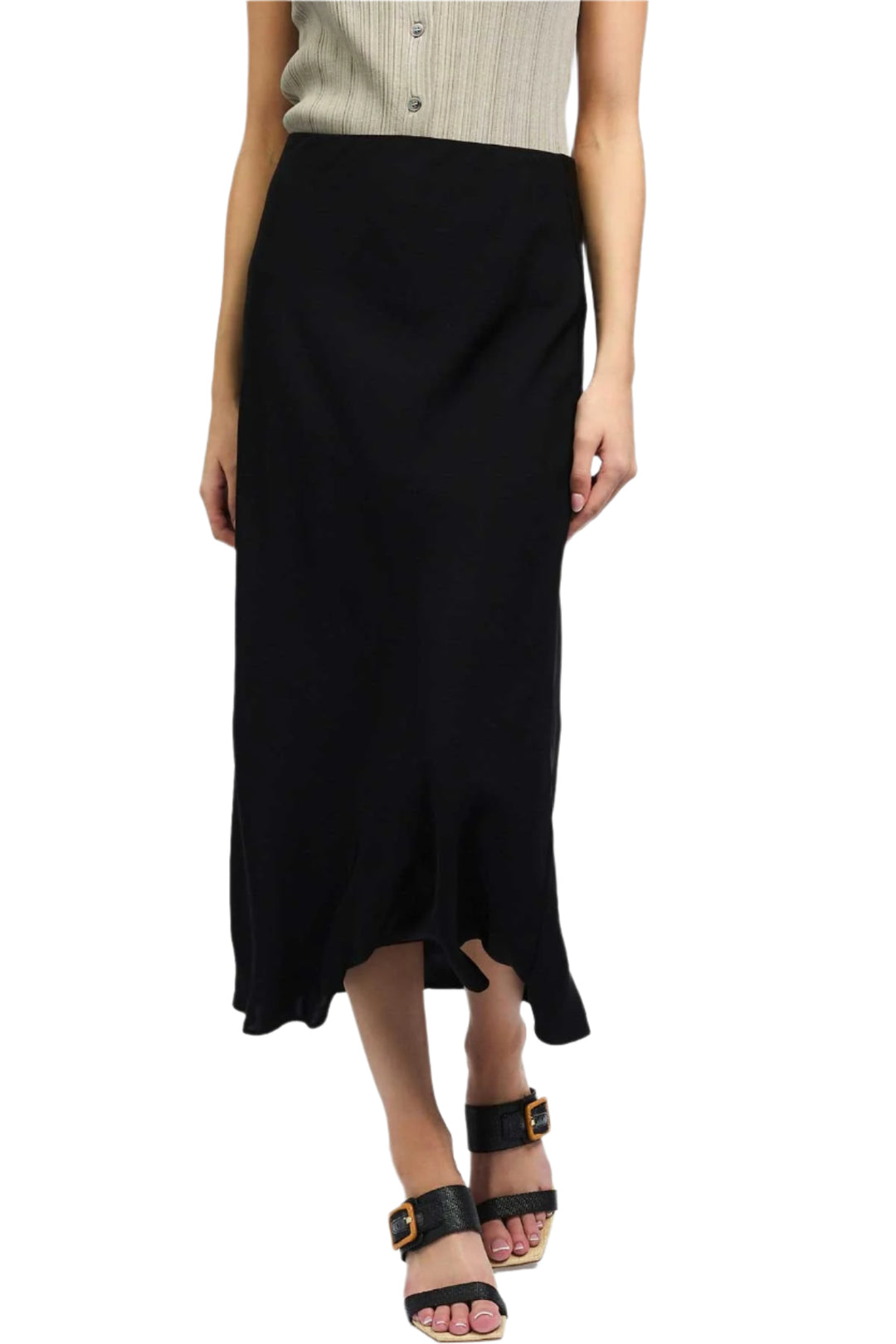Elasticized Waist Bias Midi Skirt
