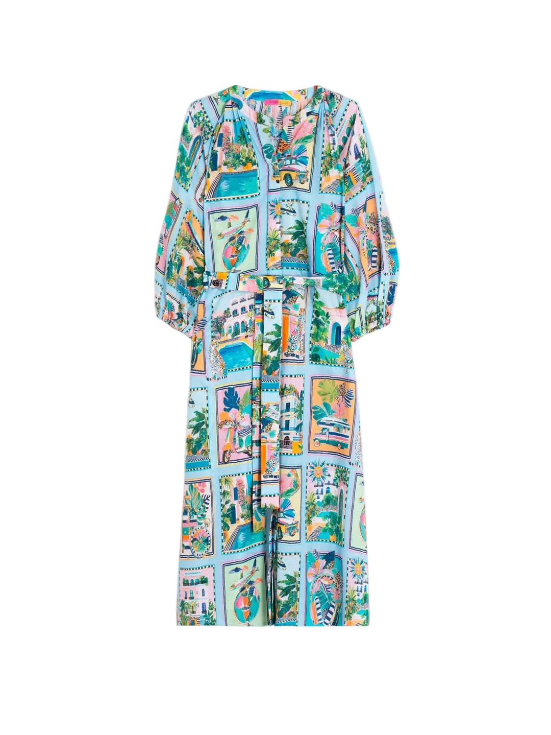 Turquoise Tropical Scene Print Dress by Vilagallo