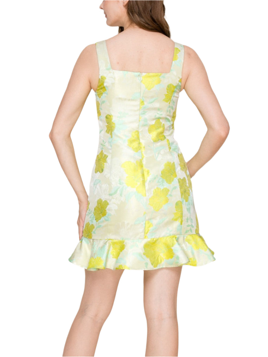 Lime Jacquard Ruffle Hem Dress