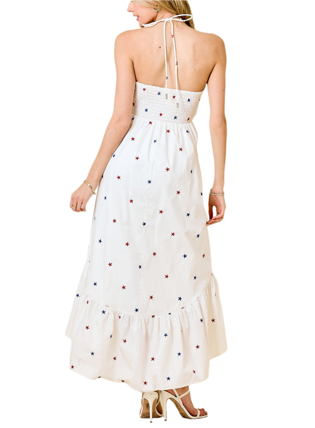 Americana Star Embroidered Halter Midi Dress