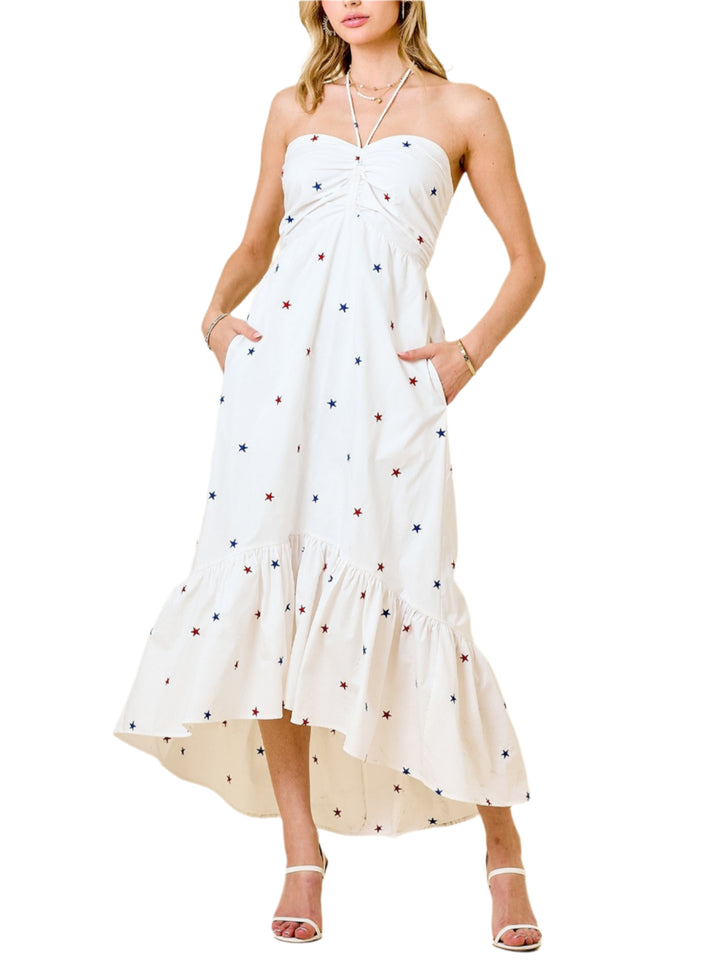 Americana Star Embroidered Halter Midi Dress