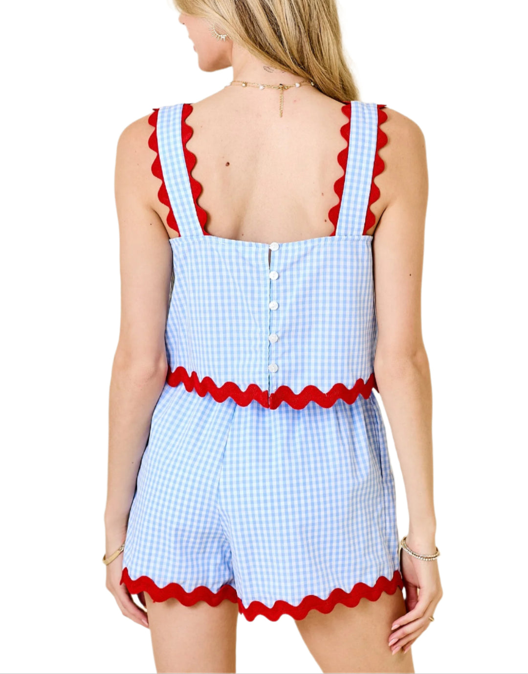 Gingham Top with Ric Rac Trim and Gingham Shorts with Ric Rac Trim