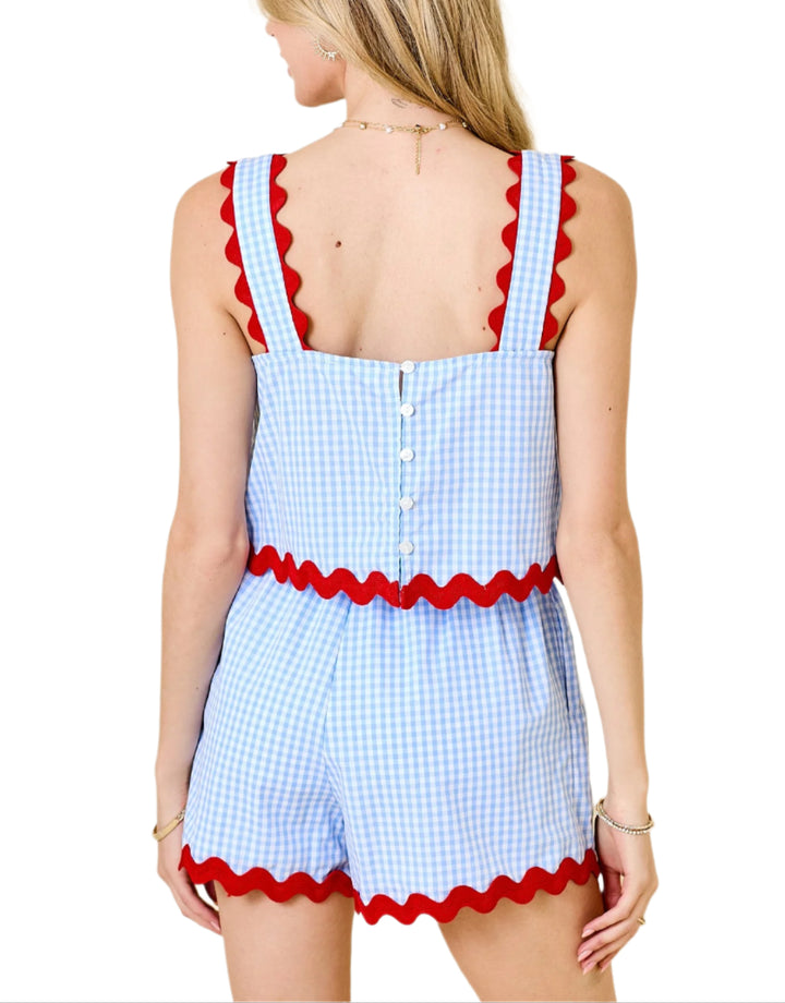 Gingham Top with Ric Rac Trim and Gingham Shorts with Ric Rac Trim