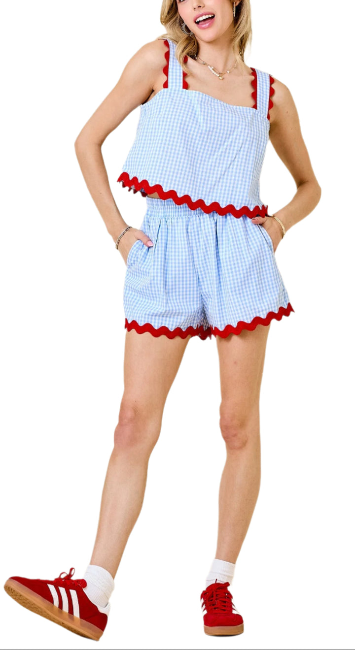 Gingham Top with Ric Rac Trim and Gingham Shorts with Ric Rac Trim