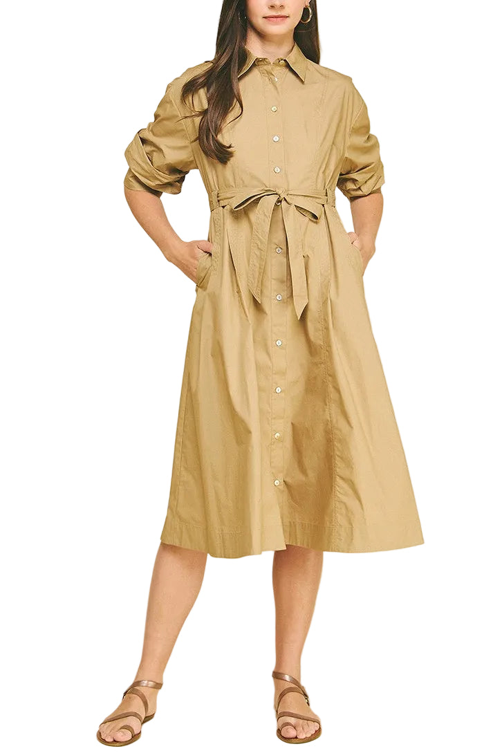 Amelia Button Down Midi Dress - Pickering Boxwood