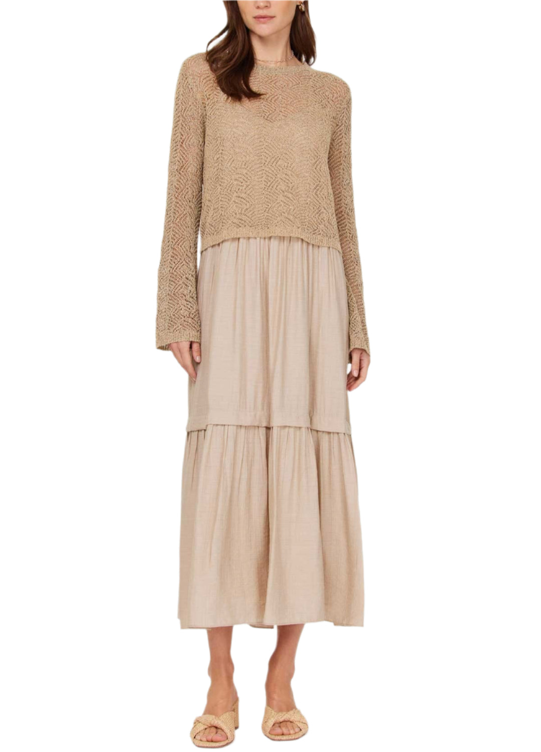 Get the best of both worlds with the Layla Sweater &amp; Tiered Midi Dress! Stay cozy and stylish with this unique piece that combines a sweater top and a flowy midi dress.&nbsp;