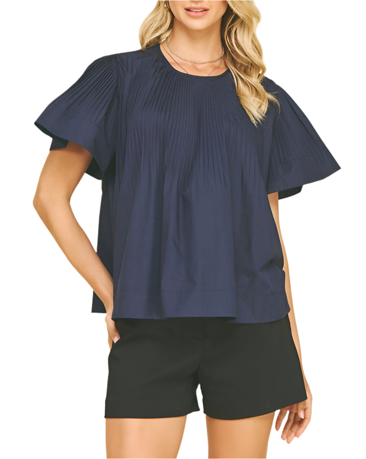 Pleated Detail Short Sleeve Top
