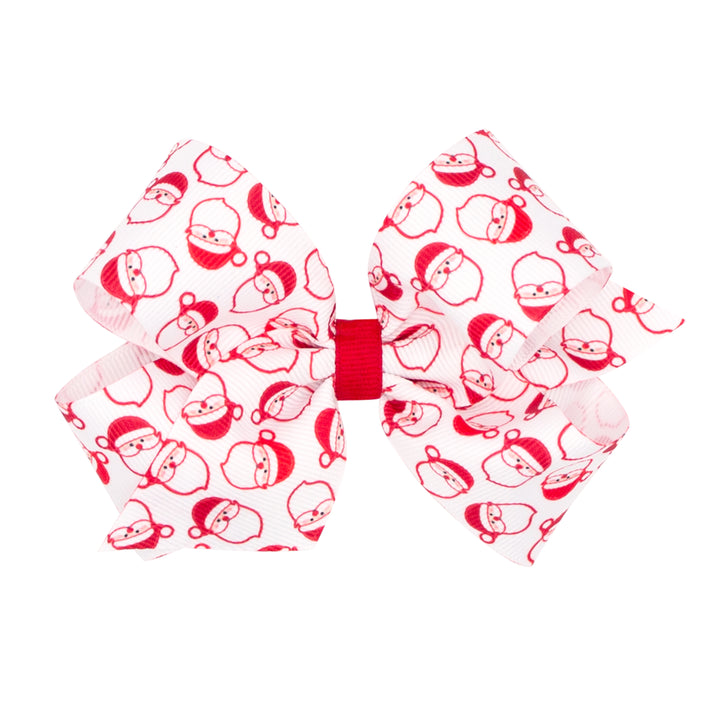 Santa Print Grosgrain Hair Bow by Wee Ones