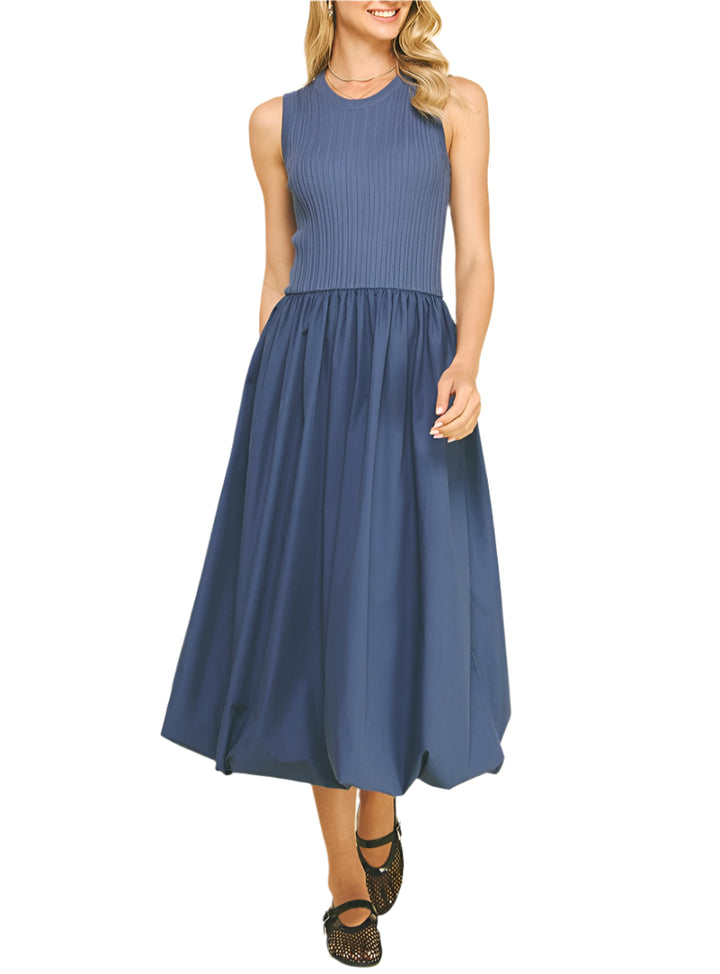Contrast Bubble Hem Midi Dress
