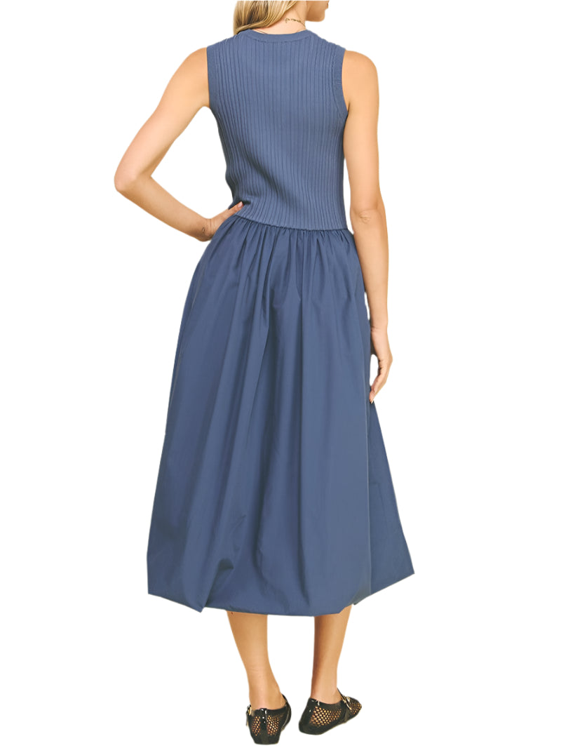 Contrast Bubble Hem Midi Dress