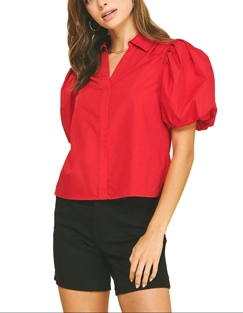Elevate your wardrobe with this striking red top, designed with charming bubble sleeves that add playful volume and dimension. The soft, breathable fabric drapes beautifully while the bubble cuff detail creates a modern, feminine silhouette. Perfect for casual outings or dressed up for special occasions, this versatile piece pairs effortlessly with jeans, skirts, or trousers. A timeless addition that brings color and personality to any ensemble.