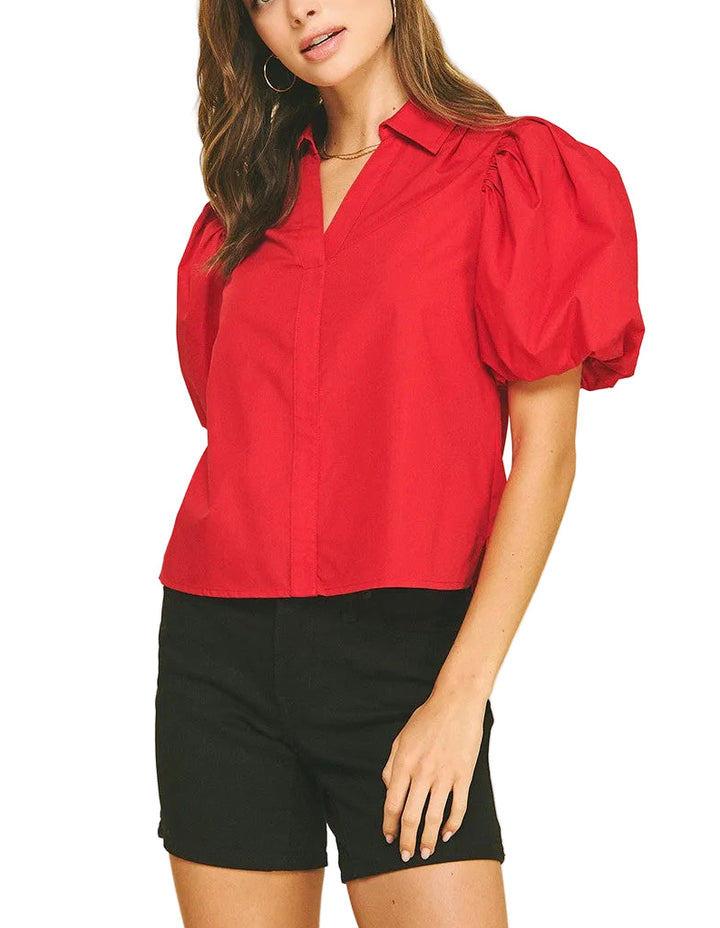 Elevate your wardrobe with this striking red top, designed with charming bubble sleeves that add playful volume and dimension. The soft, breathable fabric drapes beautifully while the bubble cuff detail creates a modern, feminine silhouette. Perfect for casual outings or dressed up for special occasions, this versatile piece pairs effortlessly with jeans, skirts, or trousers. A timeless addition that brings color and personality to any ensemble.