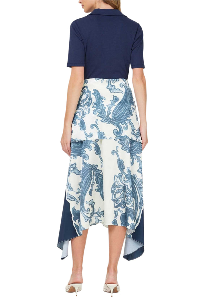 A stylish midi dress that blends comfort and creativity-complete with a faux-tie skirt design.

