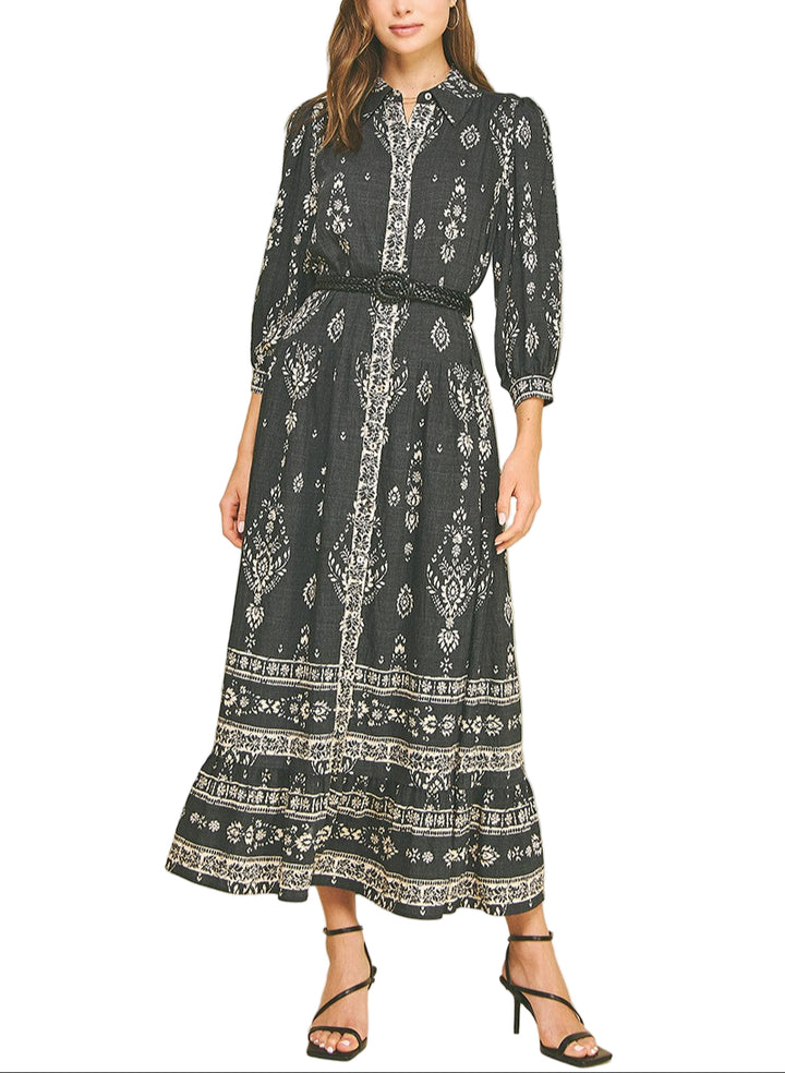 Peggy Paisley Print Maxi Dress in Black