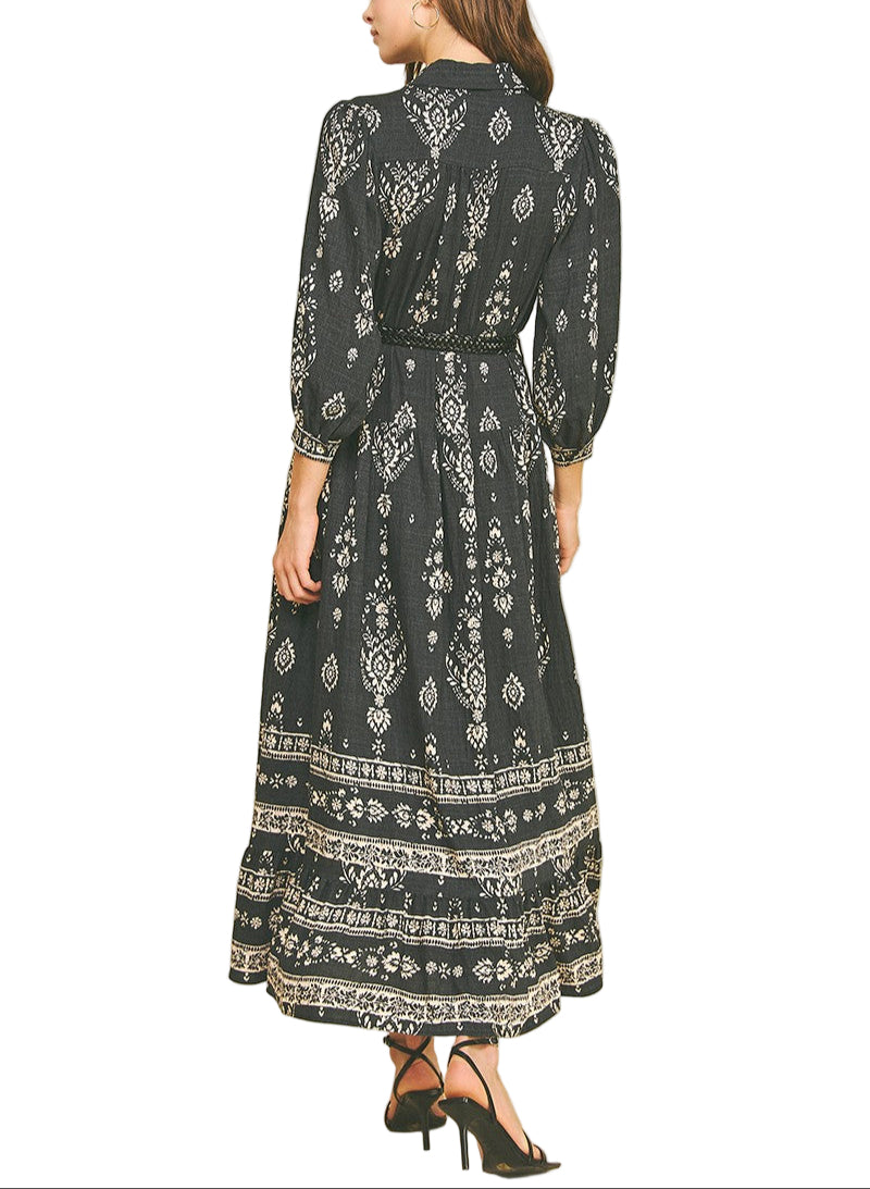 Peggy Paisley Print Maxi Dress in Black