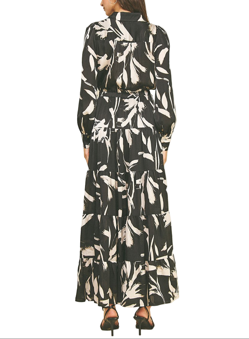 Tiered Long Sleeve Button Down Maxi Dress.