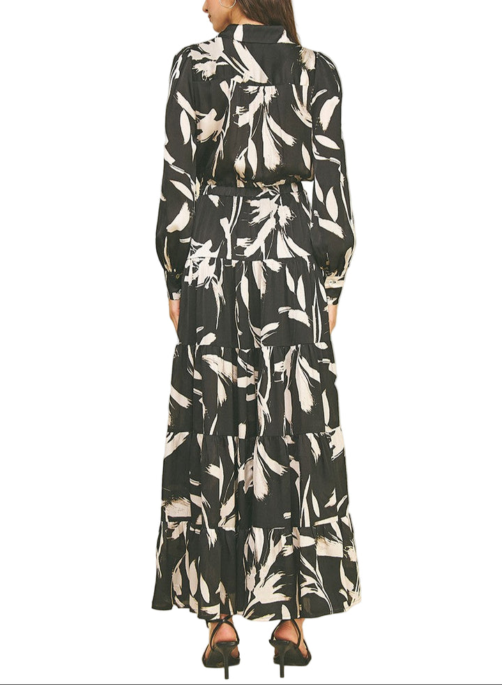 Tiered Long Sleeve Button Down Maxi Dress.