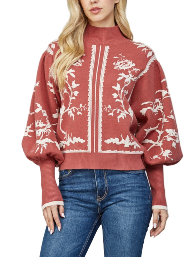 Balloon Sleeve Mock Neck Sweater