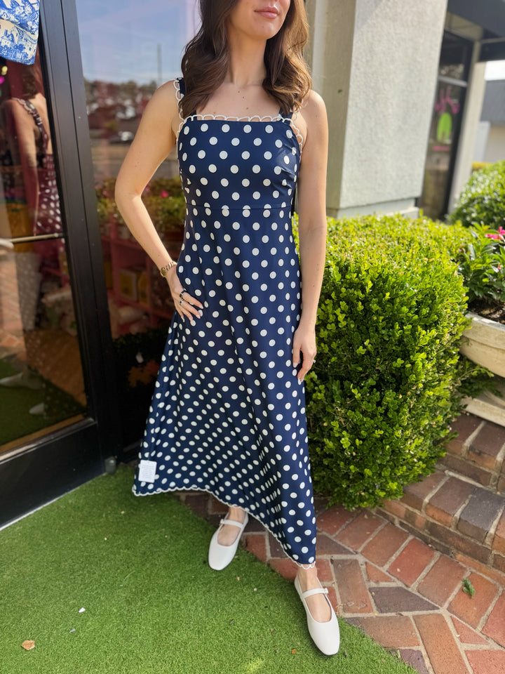 Mary Navy Polka Dot Maxi Dress