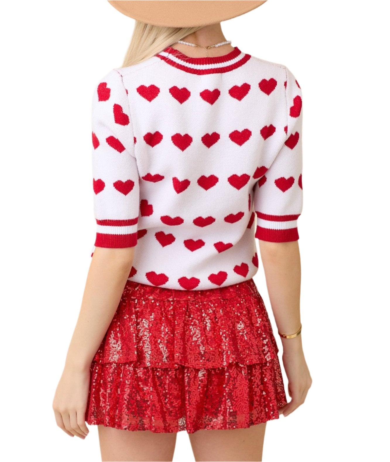 3/4" Sweater Knit Top With Heart Stripe Print