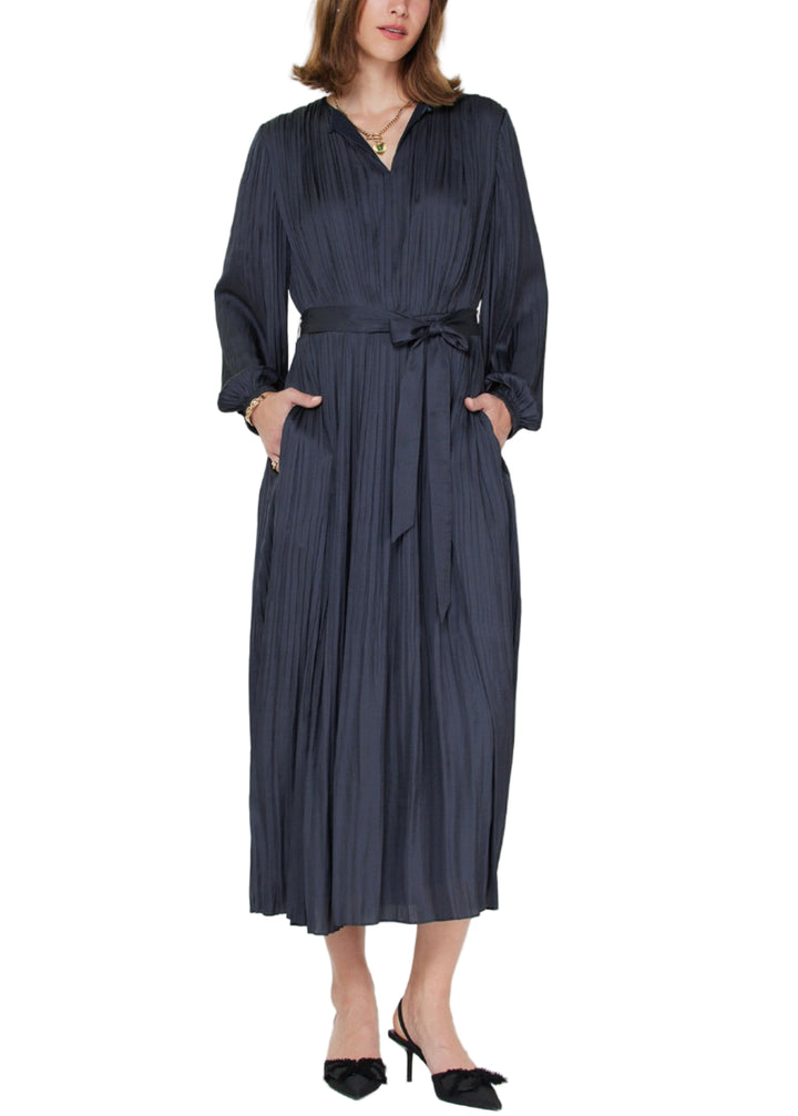 Pleated Long Sleeve Midi Dress