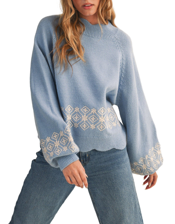 Sophie Scalloped Mock Neck Sweater