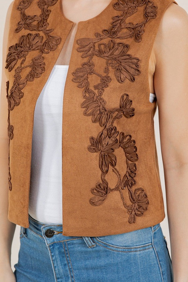 Embroidered Suede Vest