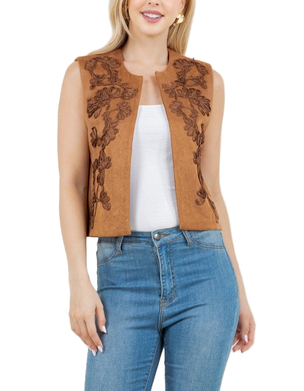 Embroidered Suede Vest