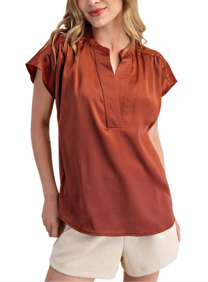 Round Neck V-Neck Drop Satin Blouse