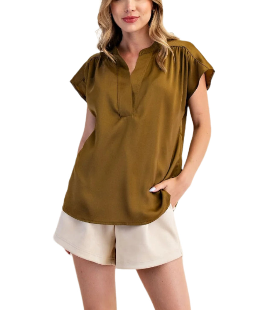 Round Neck V-Neck Drop Satin Blouse