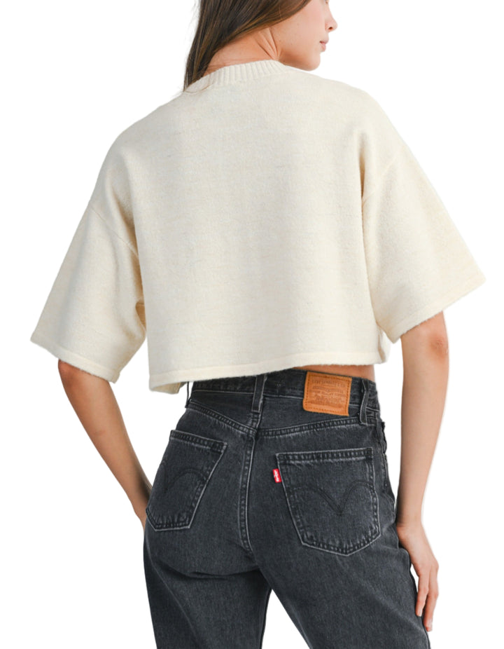 Knit Elbow Sleeve Button Down Crop Cardigan