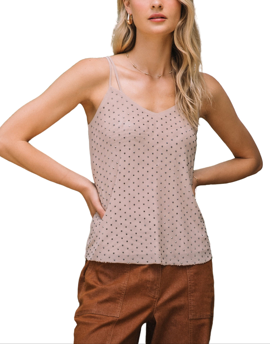 Mesh double strap cami that is great for layering or worn alone.