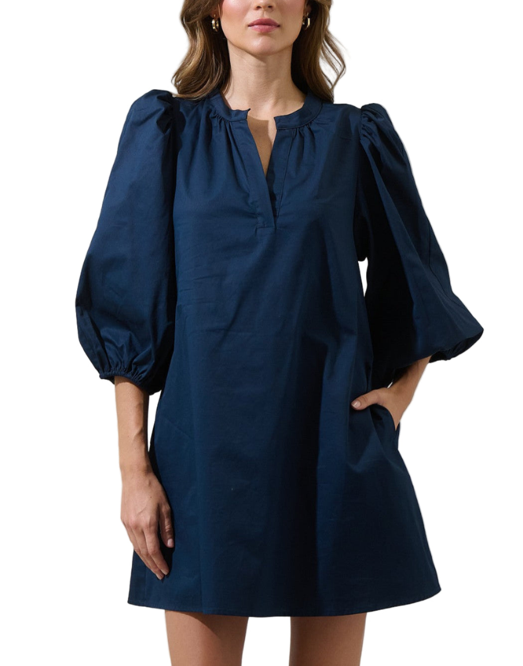 Victoria Shift Split Neck Mini Dress