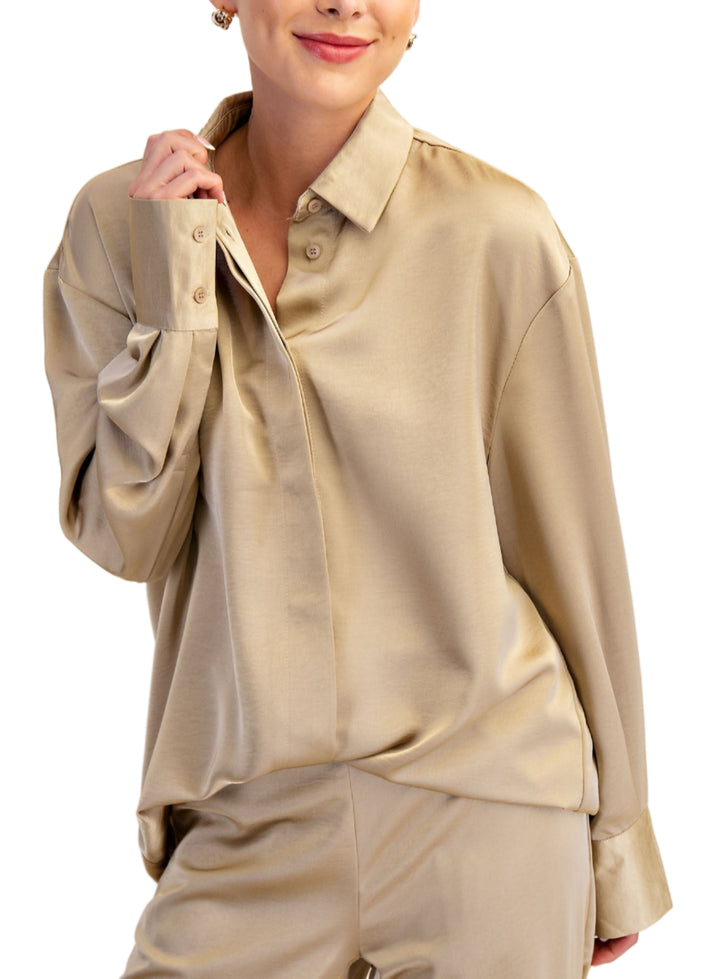 Lapel Collar Satin Shirt