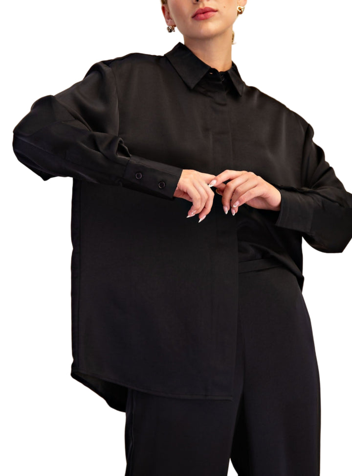 Lapel Collar Satin Shirt