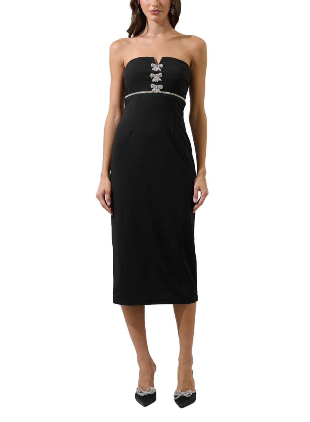 Janice Strapless Bow Midi Dress
