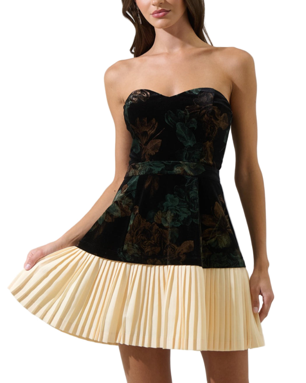 Fernin Velvet Floral Raine Strapless Mini Dress