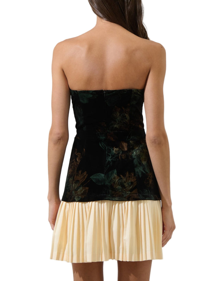 Fernin Velvet Floral Raine Strapless Mini Dress