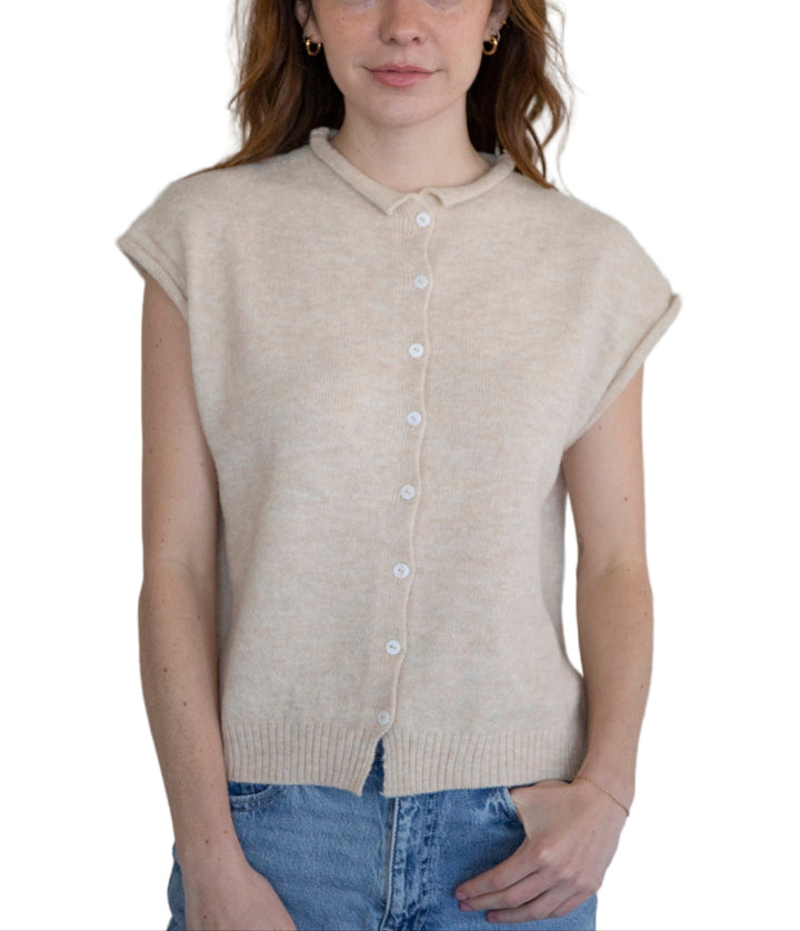 Soft sweater vest cardigan with rolled edge details