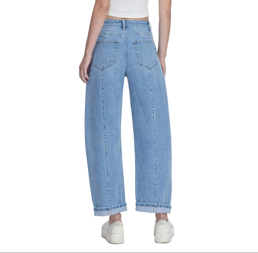 These super high-rise barrel jeans are your new denim obsession. With a relaxed, straight-leg silhouette and those coveted patch pockets, they're equal parts comfort and cool. The high-rise waist hits just right, flattering your figure while giving major '90s vibes. Perfect for dressing up or down, these jeans are the versatile staple every wardrobe needs. Slip them on and feel the difference quality denim makes.