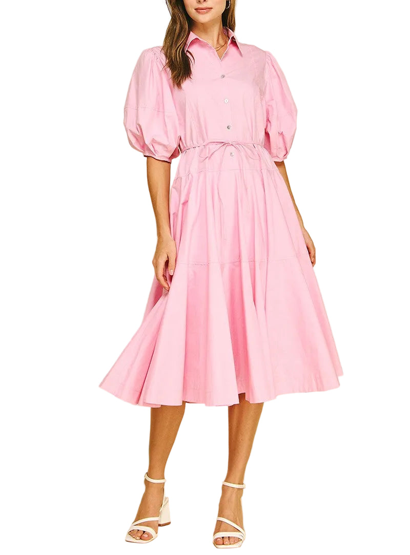 Grace Button Down Tiered Midi Dress - Pickering Boxwood