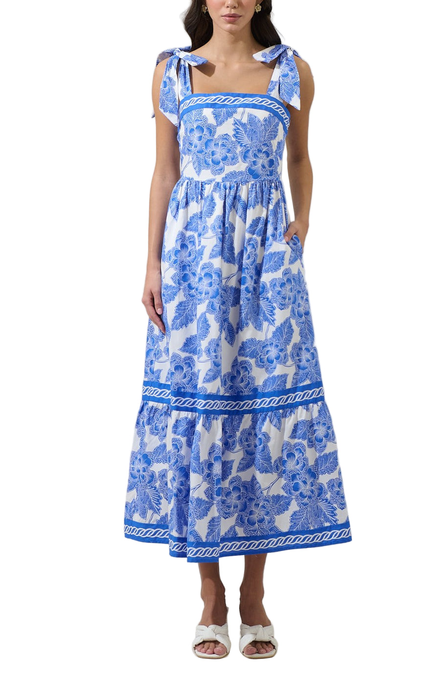 Rency Floral Pime Smocked Maxi Dress - Pickering Boxwood