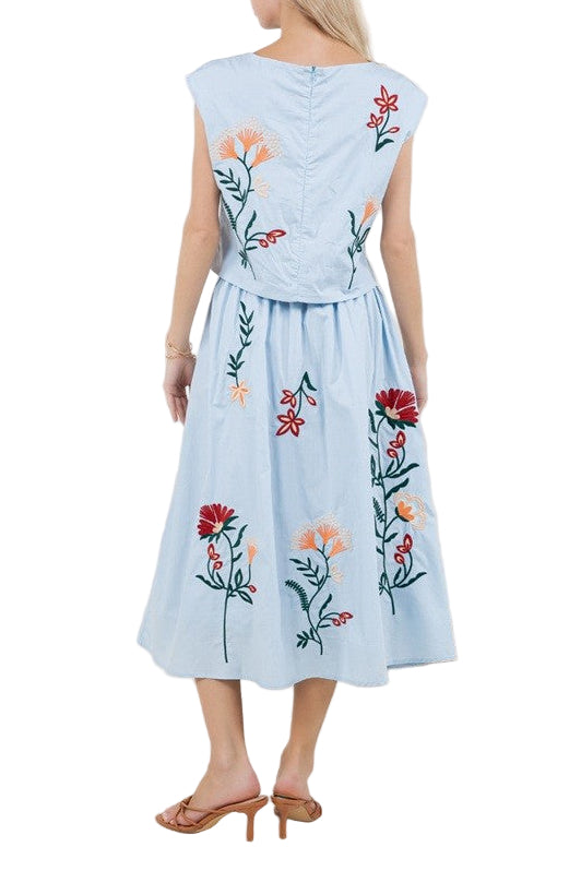 Maeve Embroidered Midi Skirt Set - Pickering Boxwood