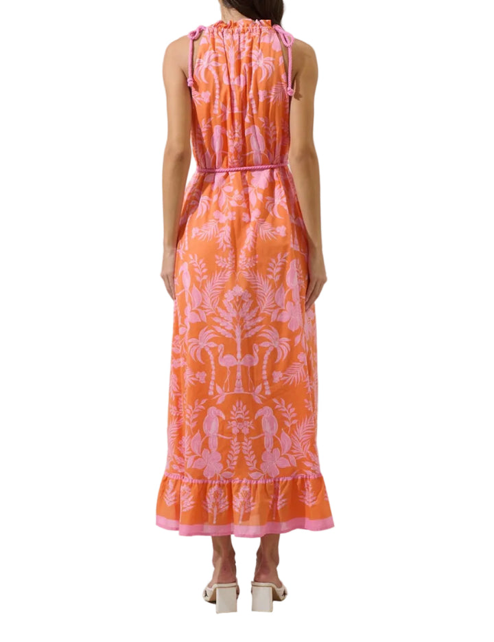 Feel like the charm that you are in the Kimana Floral Kay Halter Neck Maxi Dress. A green floral tropical print creates a sleeveless look with a ruffle halter neck tassel and another one around the waist belt. It has a maxi border with a cute design. Easy to pair with white earring and strappy heels.