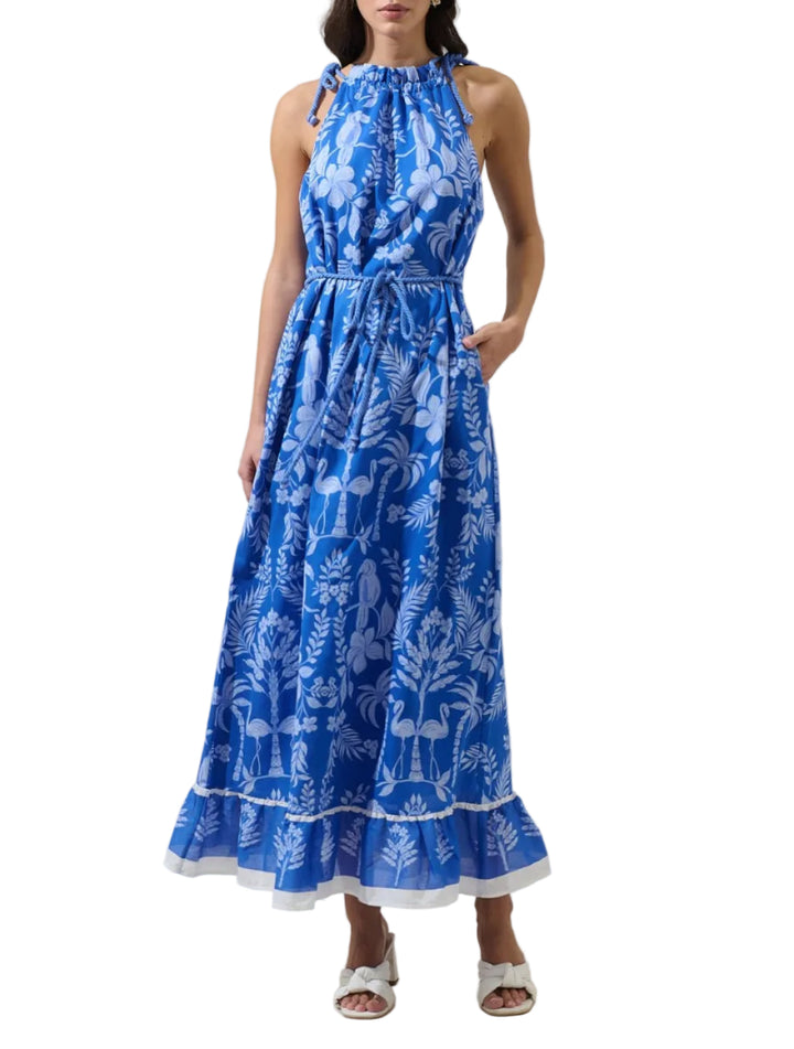 Feel like the charm that you are in the Kimana Floral Kay Halter Neck Maxi Dress. A green floral tropical print creates a sleeveless look with a ruffle halter neck tassel and another one around the waist belt. It has a maxi border with a cute design. Easy to pair with white earring and strappy heels.