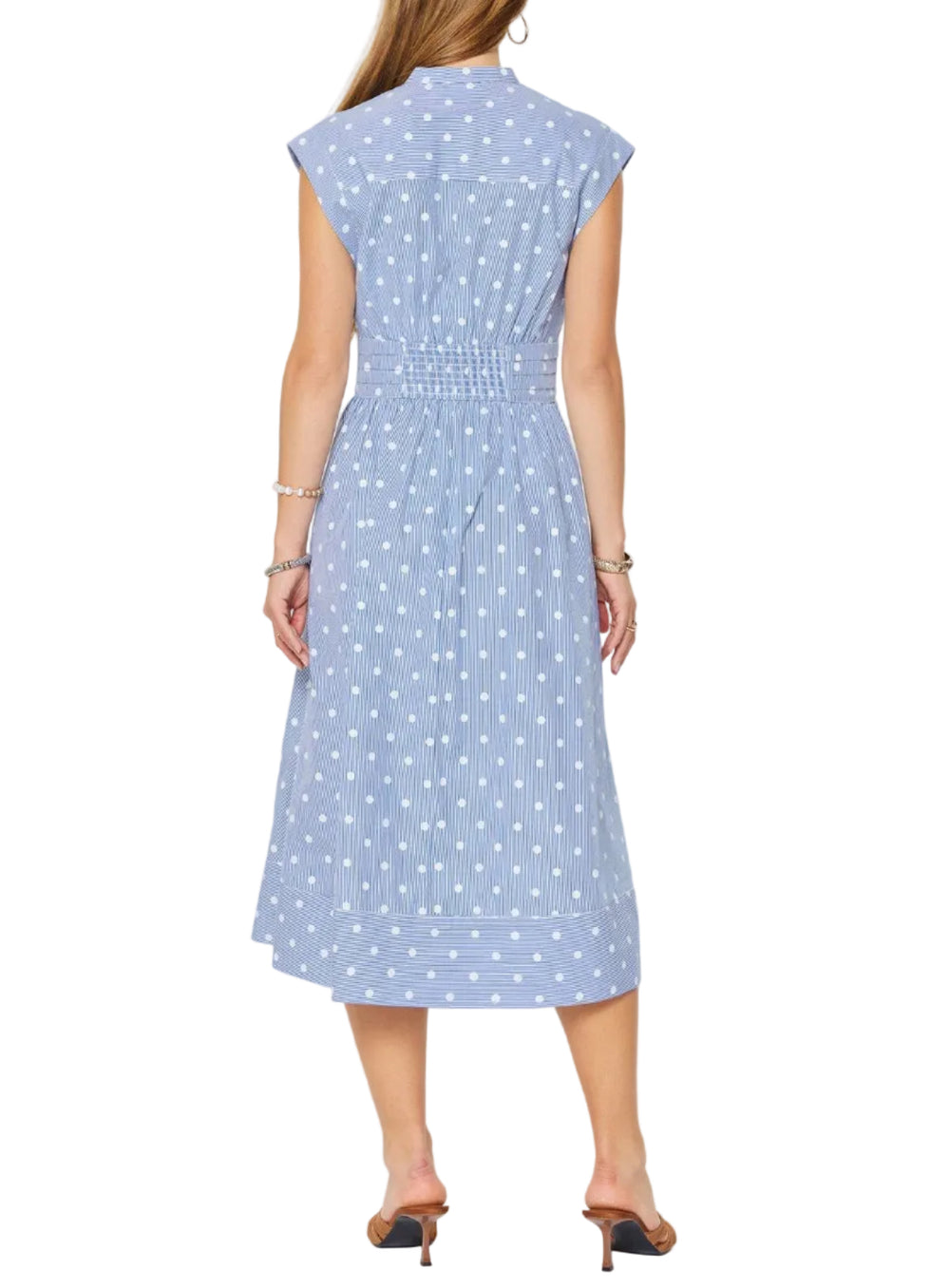 Striped Polka Dot Button Down Midi Dress - Pickering Boxwood
