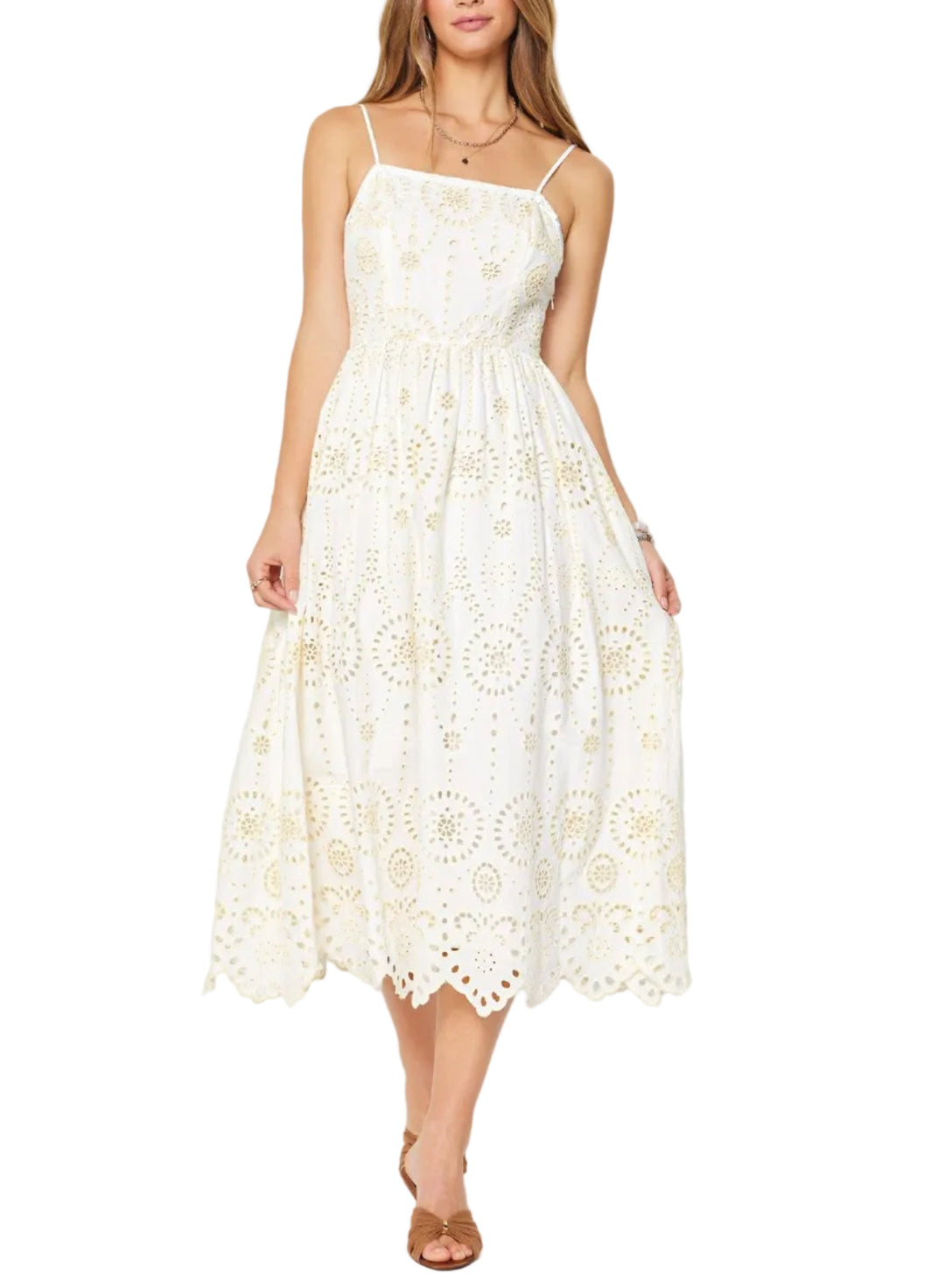Eyelet Embroidered Cami Midi Dress - Pickering Boxwood